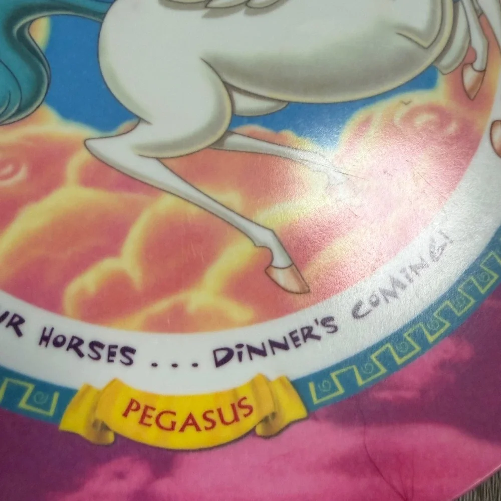 Vintage 1997 Disney Hercules Pegasus Plate McDonalds Promo Melamine Kids Pink
